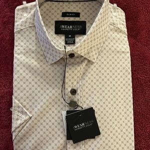 Kenneth Cole Cream Patterned Men's Shirt